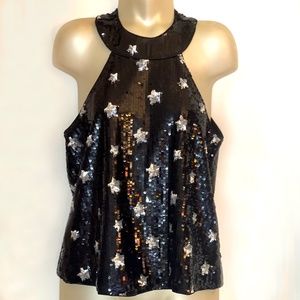 DANCE & MARVEL women's sequin star print halter top Small